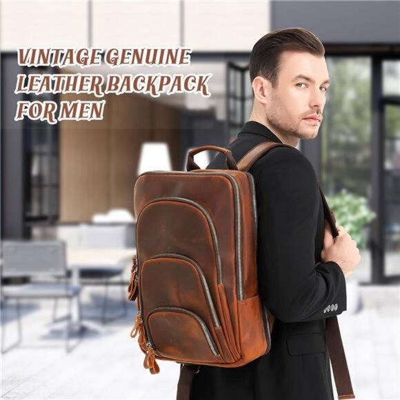 Full Grain Leather Backpack 15.6\